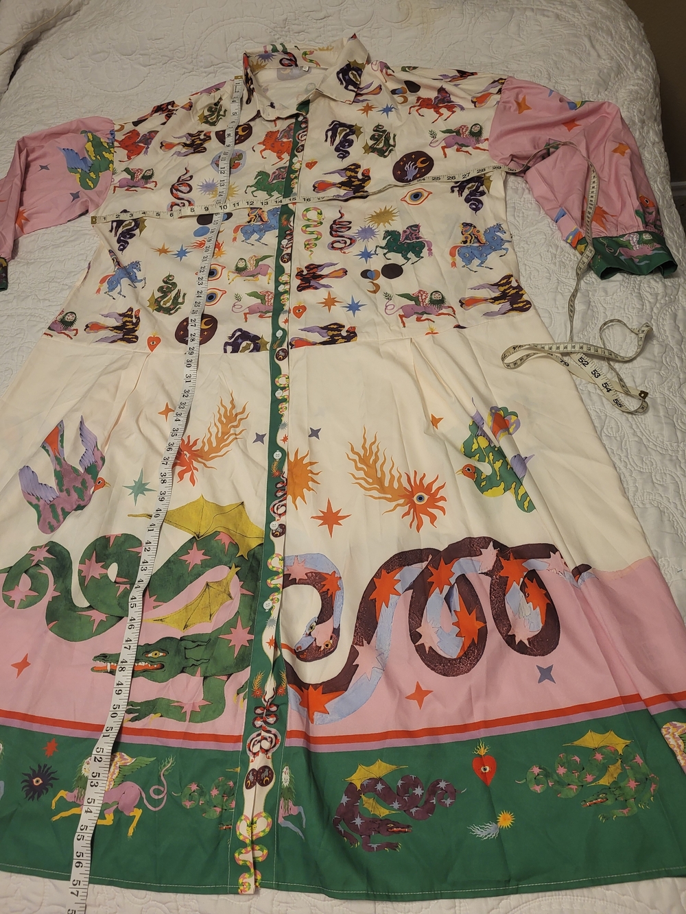 Whimsical Celestial Print Button-Front Maxi Dress - Cream & Pink 6XL - Picture 4 of 10